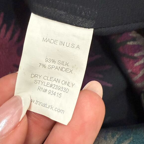 Trina Turk Y2K Abstract Black Pink Green Neon Silk Satin Halter Dress size 8 - Picture 5 of 13